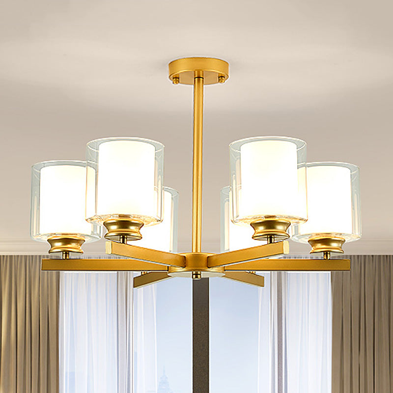 Black/Gold/Sliver Cylinder Chandelier Lamp Modern 3/6/8 Lights Clear Glass Ceiling Pendant Fixture with Radial Design for Bedroom Clearhalo 'Ceiling Lights' 'Chandeliers' 'Glass shade' 'Glass' 'Modern Chandeliers' 'Modern' Lighting' 416033