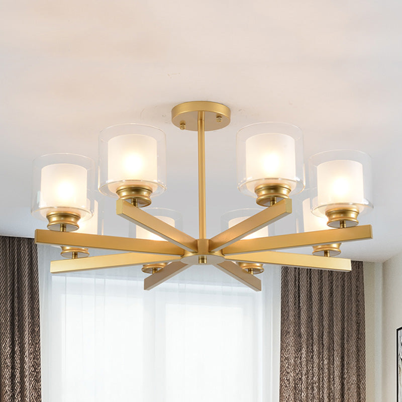 Black/Gold/Sliver Cylinder Chandelier Lamp Modern 3/6/8 Lights Clear Glass Ceiling Pendant Fixture with Radial Design for Bedroom Clearhalo 'Ceiling Lights' 'Chandeliers' 'Glass shade' 'Glass' 'Modern Chandeliers' 'Modern' Lighting' 416034