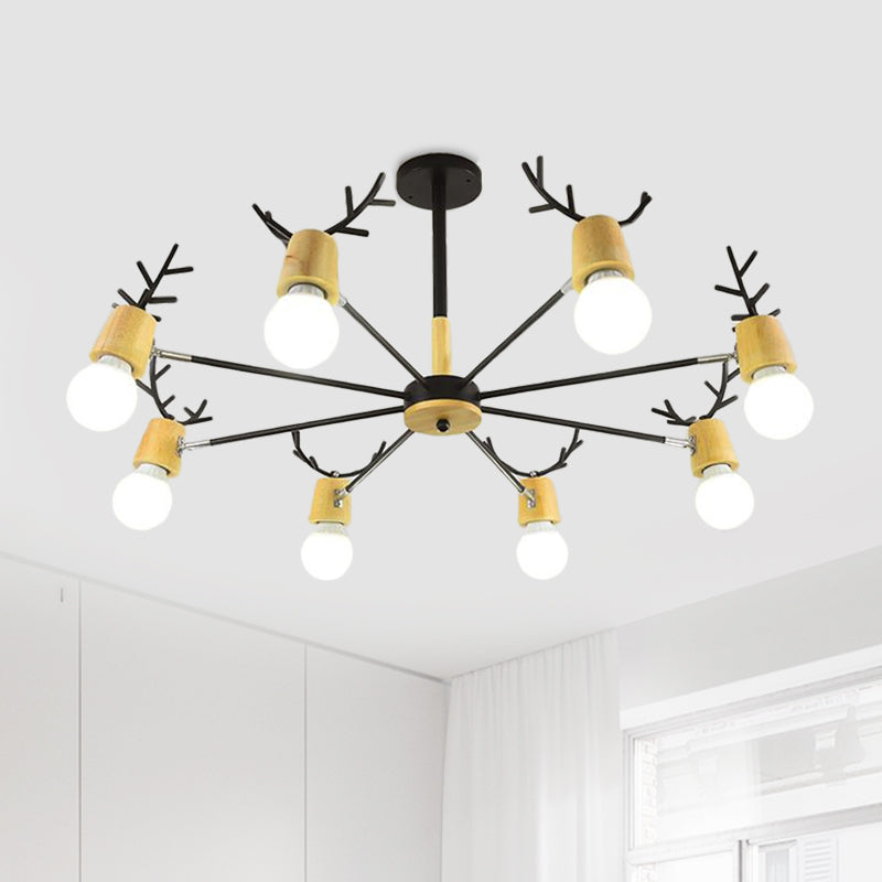 Sputnik Metal Chandelier Lighting Modern 3/6/8 Lights White/Black Ceiling Hang Fixture with Bare Bulb for Bedroom Clearhalo 'Ceiling Lights' 'Chandeliers' 'Modern Chandeliers' 'Modern' Lighting' 416043