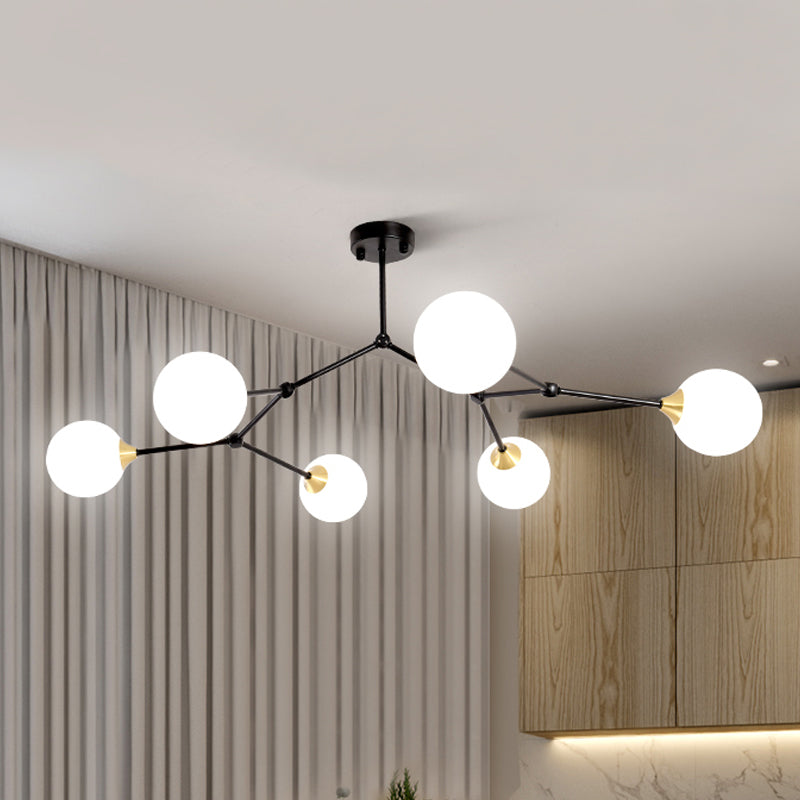 Modern Ball Pendant Light Clear/Milky White Glass 4/5/6-Head Dining Room Chandelier with Black/Gold Arm Clearhalo 'Ceiling Lights' 'Chandeliers' 'Glass shade' 'Glass' 'Modern Chandeliers' 'Modern' Lighting' 416049