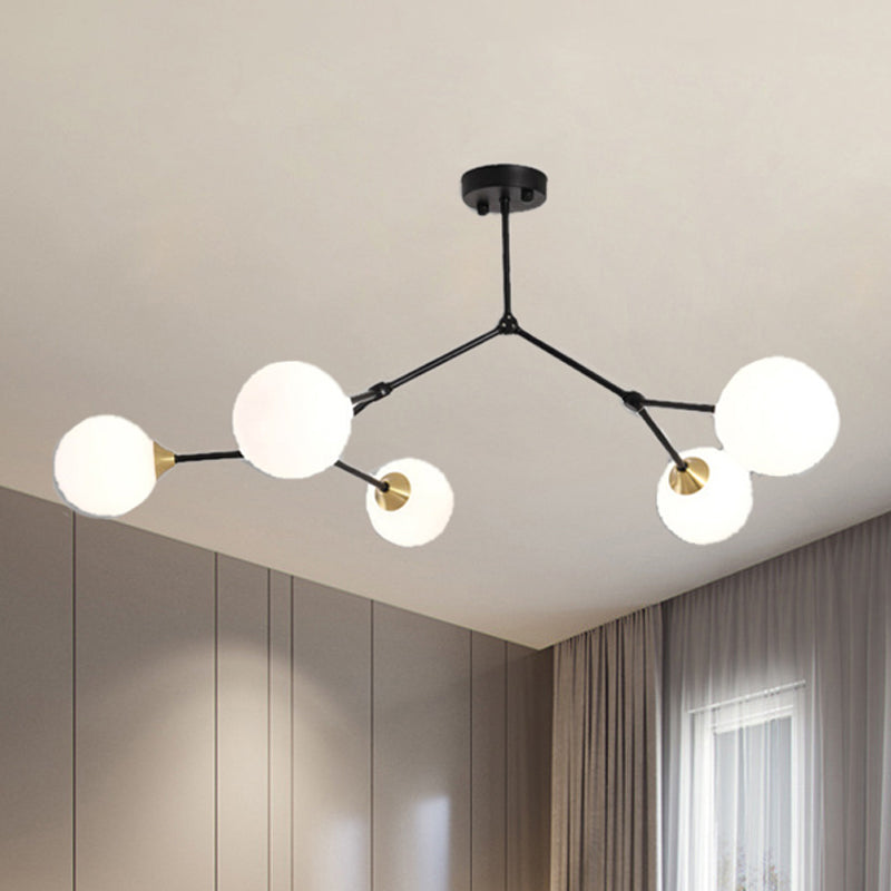 Modern Ball Pendant Light Clear/Milky White Glass 4/5/6-Head Dining Room Chandelier with Black/Gold Arm Clearhalo 'Ceiling Lights' 'Chandeliers' 'Glass shade' 'Glass' 'Modern Chandeliers' 'Modern' Lighting' 416050