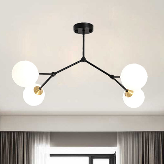 Modern Ball Pendant Light Clear/Milky White Glass 4/5/6-Head Dining Room Chandelier with Black/Gold Arm Clearhalo 'Ceiling Lights' 'Chandeliers' 'Glass shade' 'Glass' 'Modern Chandeliers' 'Modern' Lighting' 416051