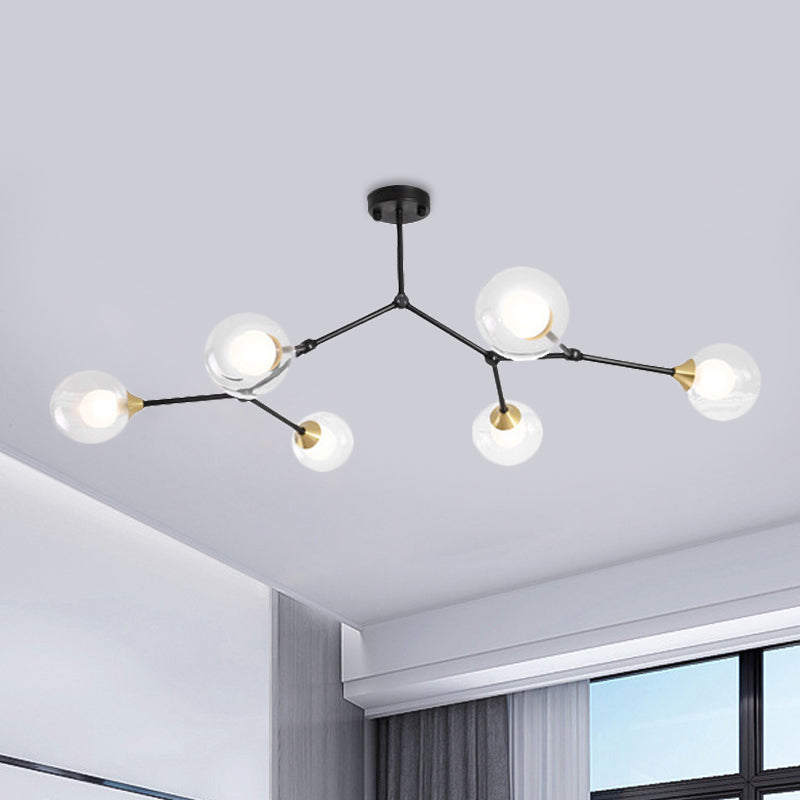 Modern Ball Pendant Light Clear/Milky White Glass 4/5/6-Head Dining Room Chandelier with Black/Gold Arm Clearhalo 'Ceiling Lights' 'Chandeliers' 'Glass shade' 'Glass' 'Modern Chandeliers' 'Modern' Lighting' 416052