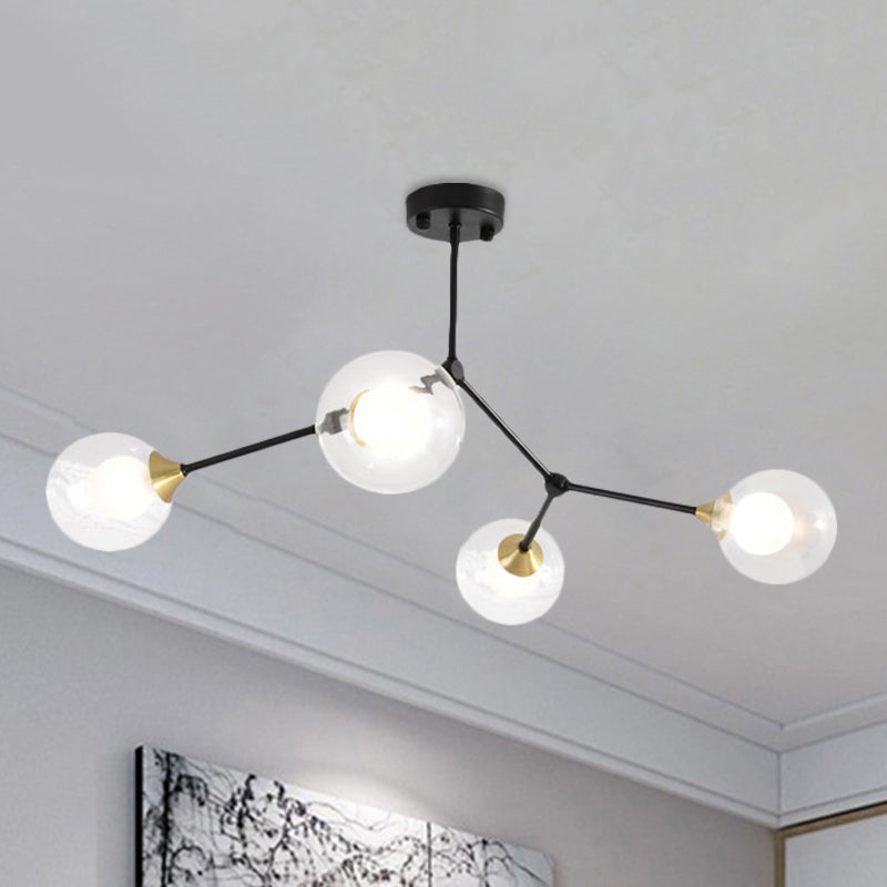 Modern Ball Pendant Light Clear/Milky White Glass 4/5/6-Head Dining Room Chandelier with Black/Gold Arm Clearhalo 'Ceiling Lights' 'Chandeliers' 'Glass shade' 'Glass' 'Modern Chandeliers' 'Modern' Lighting' 416054