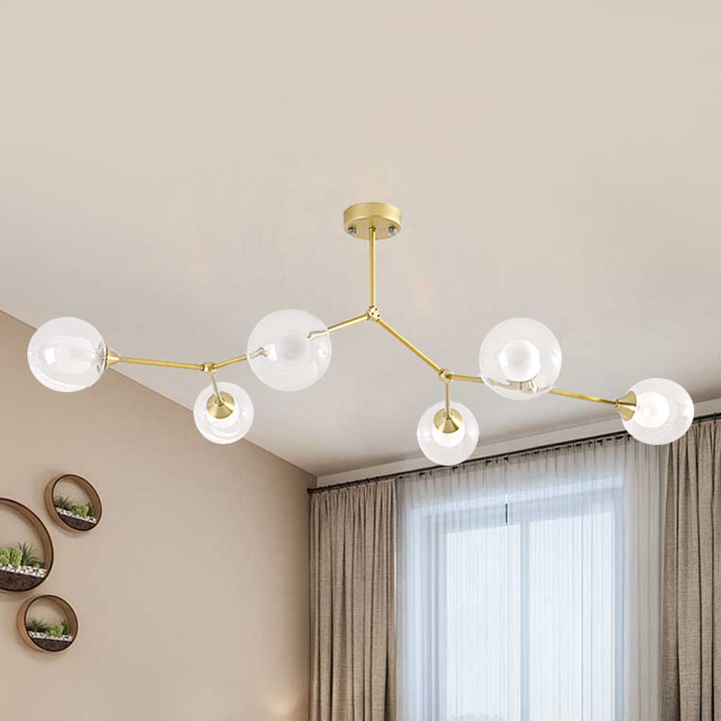 Modern Ball Pendant Light Clear/Milky White Glass 4/5/6-Head Dining Room Chandelier with Black/Gold Arm Clearhalo 'Ceiling Lights' 'Chandeliers' 'Glass shade' 'Glass' 'Modern Chandeliers' 'Modern' Lighting' 416055