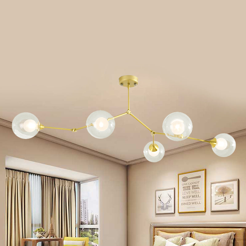 Modern Ball Pendant Light Clear/Milky White Glass 4/5/6-Head Dining Room Chandelier with Black/Gold Arm Clearhalo 'Ceiling Lights' 'Chandeliers' 'Glass shade' 'Glass' 'Modern Chandeliers' 'Modern' Lighting' 416056