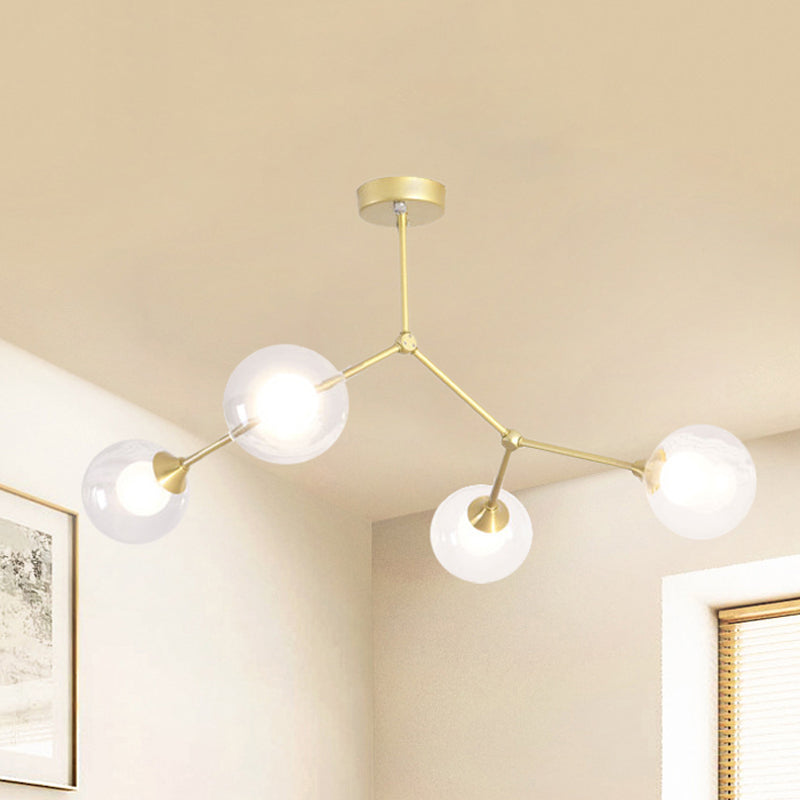 Modern Ball Pendant Light Clear/Milky White Glass 4/5/6-Head Dining Room Chandelier with Black/Gold Arm Clearhalo 'Ceiling Lights' 'Chandeliers' 'Glass shade' 'Glass' 'Modern Chandeliers' 'Modern' Lighting' 416057