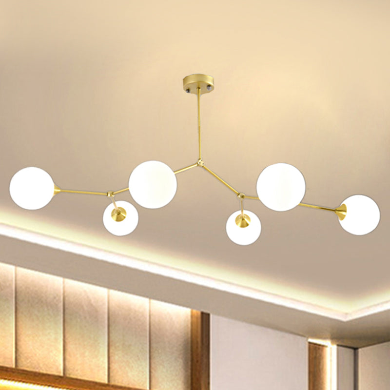 Modern Ball Pendant Light Clear/Milky White Glass 4/5/6-Head Dining Room Chandelier with Black/Gold Arm Clearhalo 'Ceiling Lights' 'Chandeliers' 'Glass shade' 'Glass' 'Modern Chandeliers' 'Modern' Lighting' 416058