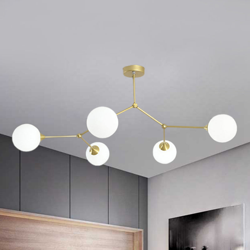 Modern Ball Pendant Light Clear/Milky White Glass 4/5/6-Head Dining Room Chandelier with Black/Gold Arm Clearhalo 'Ceiling Lights' 'Chandeliers' 'Glass shade' 'Glass' 'Modern Chandeliers' 'Modern' Lighting' 416059