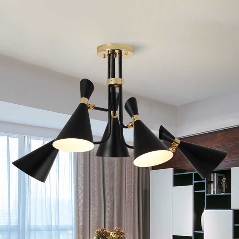 Iron Flared Drop Pendant Modern 3/5-Light Black Chandelier Light Fixture for Dining Room Clearhalo 'Ceiling Lights' 'Chandeliers' 'Modern Chandeliers' 'Modern' Lighting' 416062