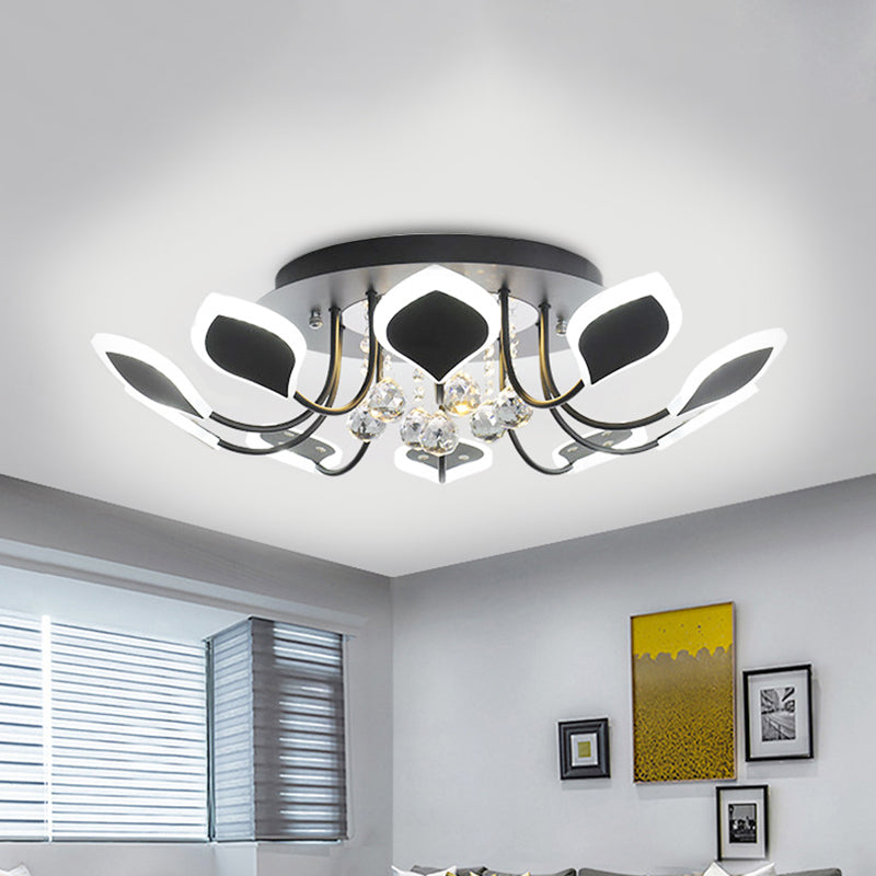 Sputnik Flush Mount Ceiling Light with Leaf Acrylic Shade Modern 8/10/12 Lights White/Black Ceiling Light Fixture for Bedroom in White/Warm Clearhalo 'Ceiling Lights' 'Close To Ceiling Lights' 'Close to ceiling' 'Flush mount' Lighting' 416085