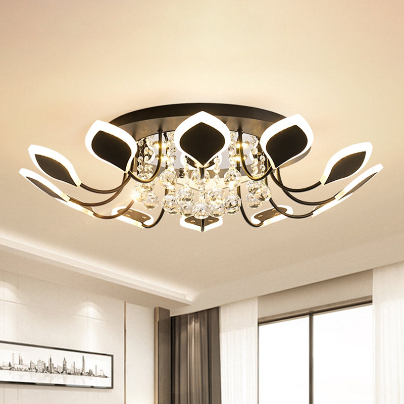 Sputnik Flush Mount Ceiling Light with Leaf Acrylic Shade Modern 8/10/12 Lights White/Black Ceiling Light Fixture for Bedroom in White/Warm Clearhalo 'Ceiling Lights' 'Close To Ceiling Lights' 'Close to ceiling' 'Flush mount' Lighting' 416086