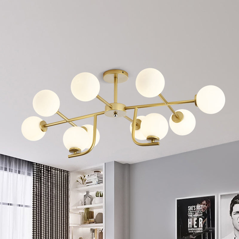 Multiple Rod Semi Ceiling Light Fixture with Globe Glass Shade Modern Metal 6/10 Heads Gold Flush Mount for Living Room Clearhalo 'Ceiling Lights' 'Close To Ceiling Lights' 'Close to ceiling' 'Semi-flushmount' Lighting' 416100