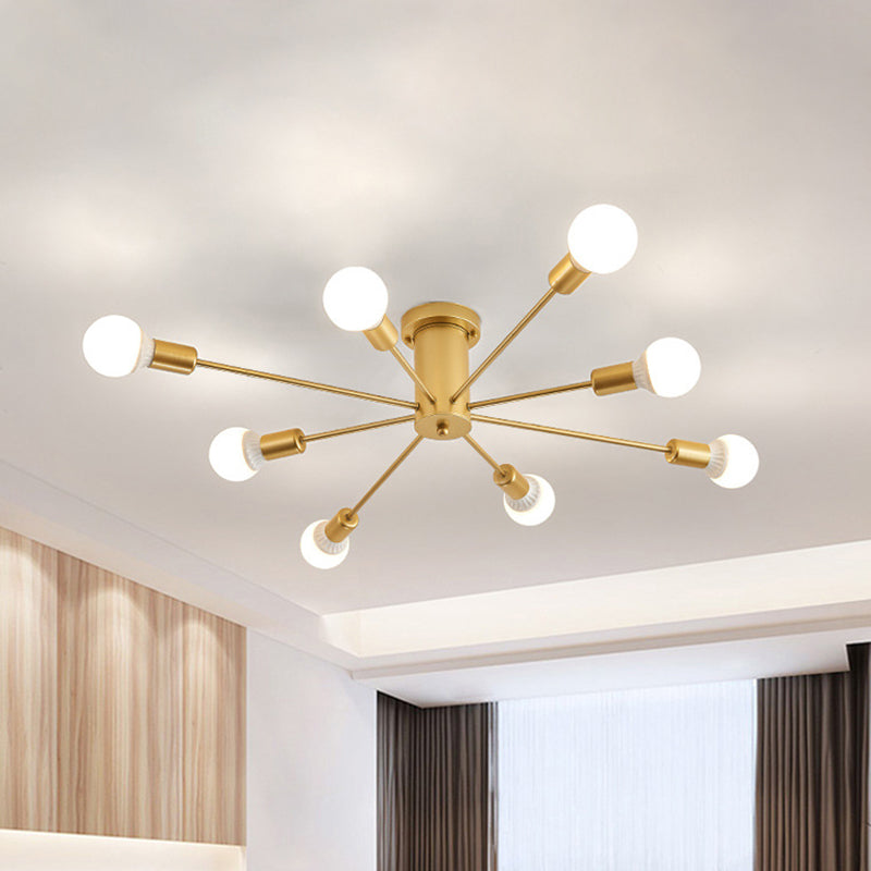 Gold Starburst Ceiling Mounted Chandelier Contemporary Metal 6/8/10 Heads Bedroom Flush Mount Light Clearhalo 'Ceiling Lights' 'Close To Ceiling Lights' 'Close to ceiling' 'Semi-flushmount' Lighting' 416102