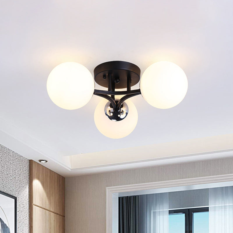 White/Black Globe Glass Shade Semi Flush Mount Light Fixture Nordic Metal 3/5/9 Lights Ceiling Flush Mount for Living Room Clearhalo 'Ceiling Lights' 'Close To Ceiling Lights' 'Close to ceiling' 'Semi-flushmount' Lighting' 416115