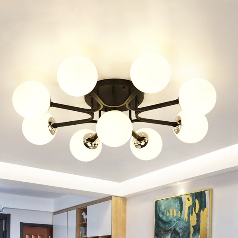 White/Black Globe Glass Shade Semi Flush Mount Light Fixture Nordic Metal 3/5/9 Lights Ceiling Flush Mount for Living Room Clearhalo 'Ceiling Lights' 'Close To Ceiling Lights' 'Close to ceiling' 'Semi-flushmount' Lighting' 416117