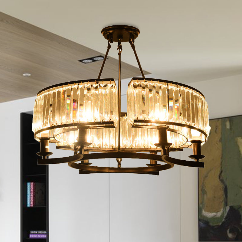 Drum-Shaped Crystal Chandelier Contemporary 6/8/10 Lights Black/Gold Hanging Pendant Lamp Clearhalo 'Ceiling Lights' 'Chandeliers' 'Modern Chandeliers' 'Modern' Lighting' 418111