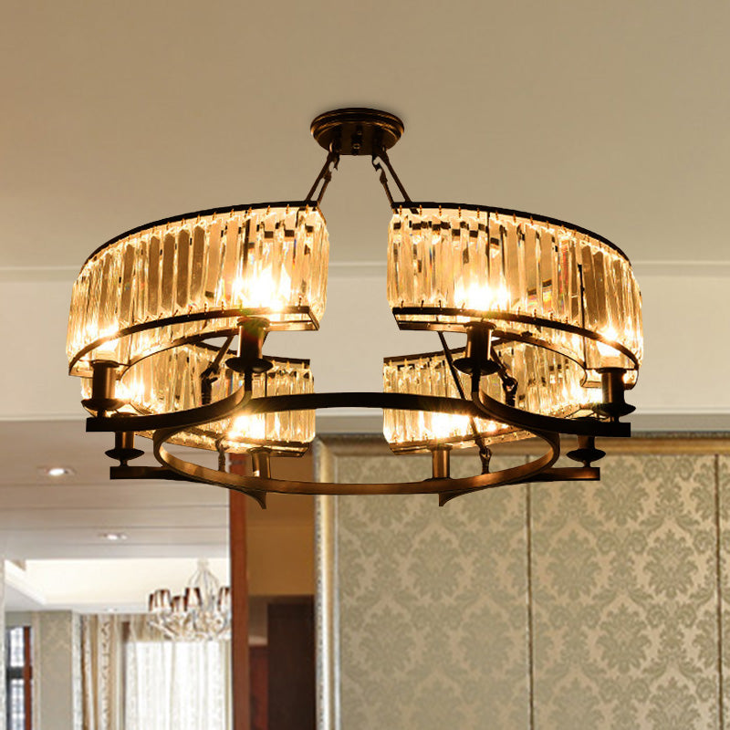 Drum-Shaped Crystal Chandelier Contemporary 6/8/10 Lights Black/Gold Hanging Pendant Lamp Clearhalo 'Ceiling Lights' 'Chandeliers' 'Modern Chandeliers' 'Modern' Lighting' 418112