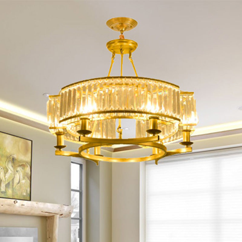 Drum-Shaped Crystal Chandelier Contemporary 6/8/10 Lights Black/Gold Hanging Pendant Lamp Clearhalo 'Ceiling Lights' 'Chandeliers' 'Modern Chandeliers' 'Modern' Lighting' 418113