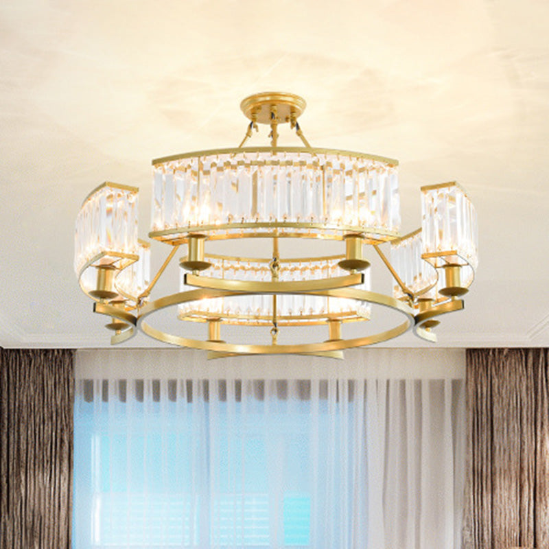 Drum-Shaped Crystal Chandelier Contemporary 6/8/10 Lights Black/Gold Hanging Pendant Lamp Clearhalo 'Ceiling Lights' 'Chandeliers' 'Modern Chandeliers' 'Modern' Lighting' 418114