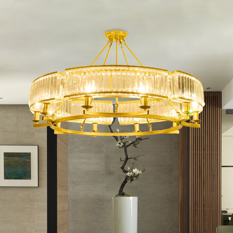 Drum-Shaped Crystal Chandelier Contemporary 6/8/10 Lights Black/Gold Hanging Pendant Lamp Clearhalo 'Ceiling Lights' 'Chandeliers' 'Modern Chandeliers' 'Modern' Lighting' 418115