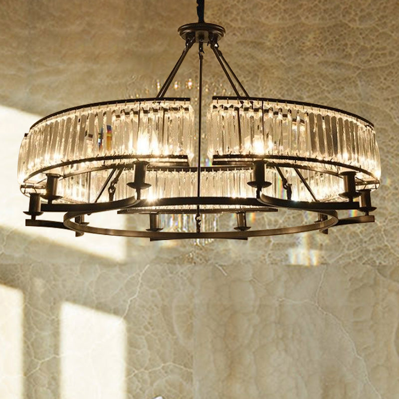 Drum-Shaped Crystal Chandelier Contemporary 6/8/10 Lights Black/Gold Hanging Pendant Lamp 10 Black Clearhalo 'Ceiling Lights' 'Chandeliers' 'Modern Chandeliers' 'Modern' Lighting' 418116