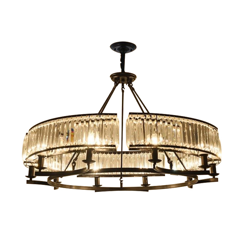 Drum-Shaped Crystal Chandelier Contemporary 6/8/10 Lights Black/Gold Hanging Pendant Lamp Clearhalo 'Ceiling Lights' 'Chandeliers' 'Modern Chandeliers' 'Modern' Lighting' 418118