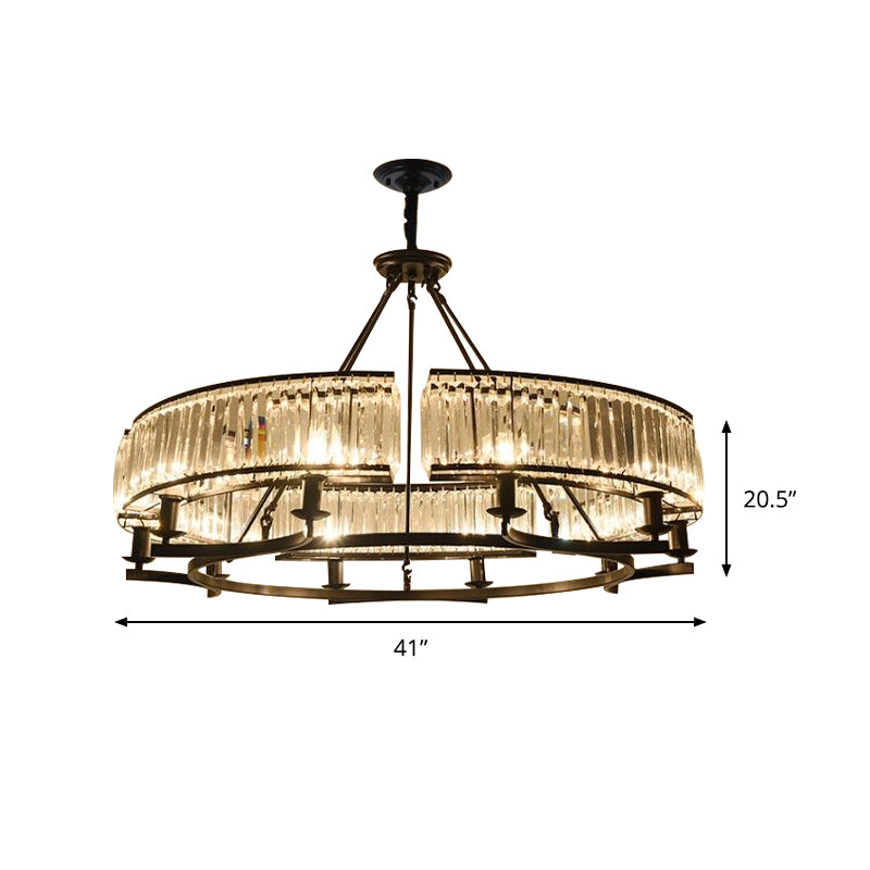 Drum-Shaped Crystal Chandelier Contemporary 6/8/10 Lights Black/Gold Hanging Pendant Lamp Clearhalo 'Ceiling Lights' 'Chandeliers' 'Modern Chandeliers' 'Modern' Lighting' 418119