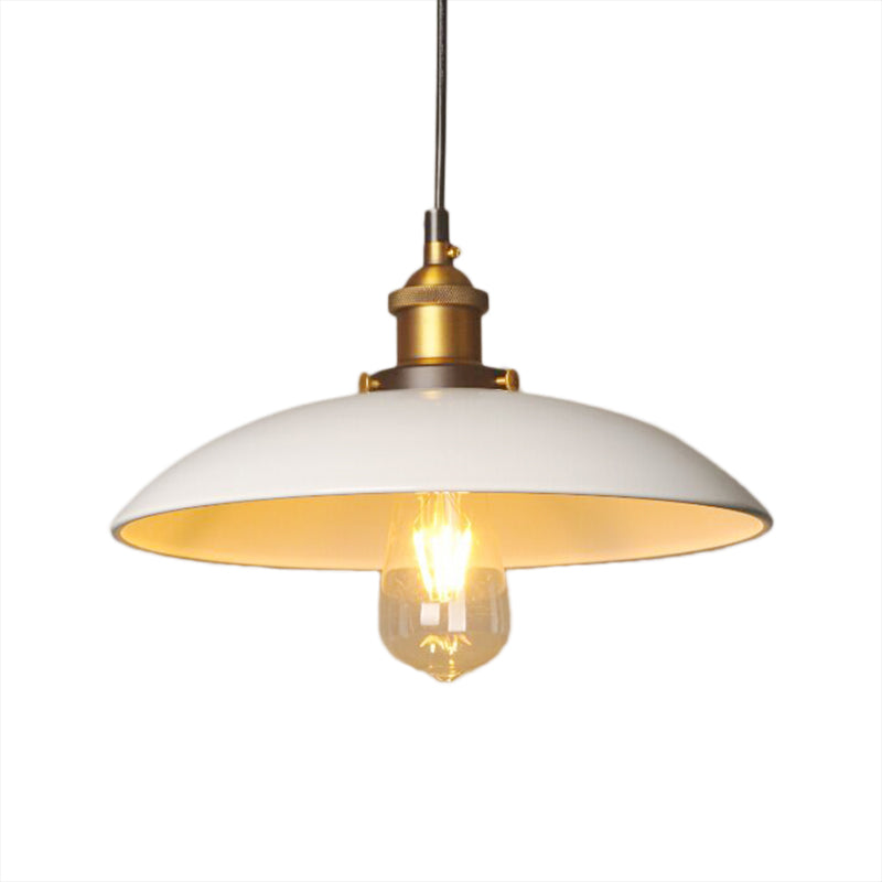 12"/16" Dia Saucer Dining Room Suspension Light Retro Style Metal 1 Light White Ceiling Fixture Clearhalo 'Art Deco Pendants' 'Cast Iron' 'Ceiling Lights' 'Ceramic' 'Crystal' 'Industrial Pendants' 'Industrial' 'Metal' 'Middle Century Pendants' 'Pendant Lights' 'Pendants' 'Tiffany' Lighting' 42174
