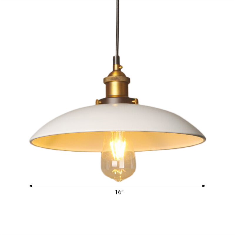 12"/16" Dia Saucer Dining Room Suspension Light Retro Style Metal 1 Light White Ceiling Fixture Clearhalo 'Art Deco Pendants' 'Cast Iron' 'Ceiling Lights' 'Ceramic' 'Crystal' 'Industrial Pendants' 'Industrial' 'Metal' 'Middle Century Pendants' 'Pendant Lights' 'Pendants' 'Tiffany' Lighting' 42176
