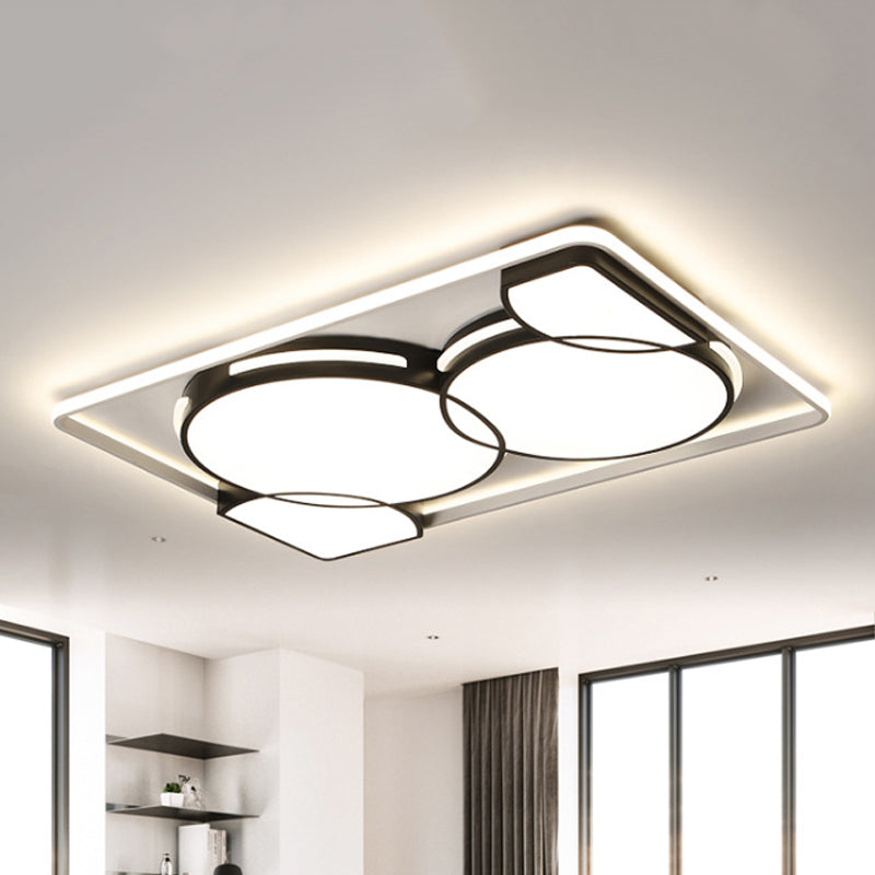 16"/19.5"/35.5" W Circular Flushmount Light with Square/Rectangle Frame Acrylic Modernism Led Flush Lighting in Warm/White Black 35.5" Clearhalo 'Ceiling Lights' 'Close To Ceiling Lights' 'Close to ceiling' 'Flush mount' Lighting' 422700