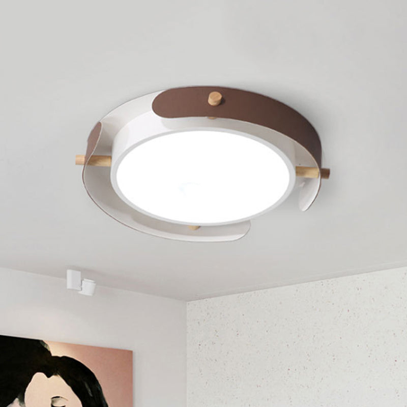 Nordic Style Round Ceiling Lamp Metal White/Brown Flush Mount Light with Diffuser, 16"/19.5" W Clearhalo 'Ceiling Lights' 'Close To Ceiling Lights' 'Close to ceiling' 'Flush mount' Lighting' 423754