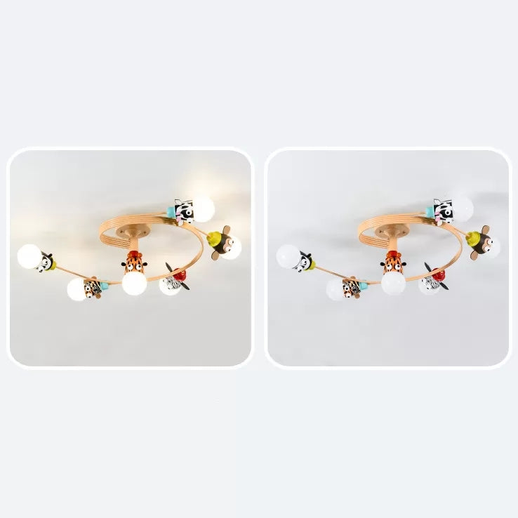 Twist Arm Semi Flushmount Light with Animal Modern Metal LED Ceiling Lamp for Office 6 Orange Clearhalo 'Ceiling Lights' 'Close To Ceiling Lights' 'Close to ceiling' 'Semi-flushmount' Lighting' 42866