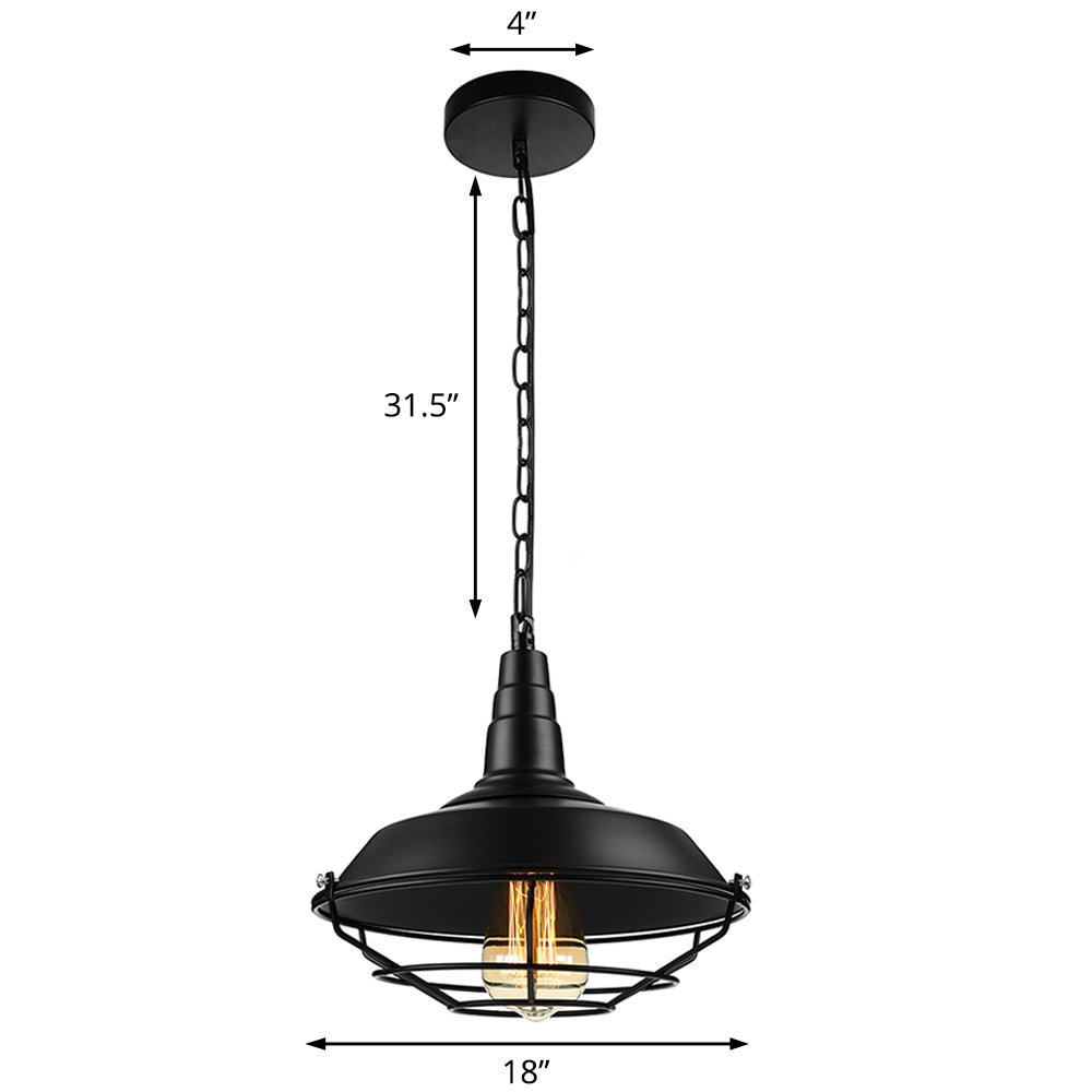 Retro Stylish Wire Guard Pendant Light with Barn Shade 10"/14"/18" Wide 1 Light Metal Hanging Fixture in Black/Bronze/Rust for Kitchen Clearhalo 'Art Deco Pendants' 'Black' 'Cast Iron' 'Ceiling Lights' 'Ceramic' 'Crystal' 'Industrial Pendants' 'Industrial' 'Metal' 'Middle Century Pendants' 'Pendant Lights' 'Pendants' 'Rustic Pendants' 'Tiffany' Lighting' 4301