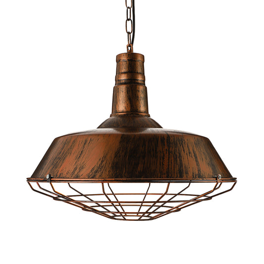 Retro Stylish Wire Guard Pendant Light with Barn Shade 10"/14"/18" Wide 1 Light Metal Hanging Fixture in Black/Bronze/Rust for Kitchen Clearhalo 'Art Deco Pendants' 'Black' 'Cast Iron' 'Ceiling Lights' 'Ceramic' 'Crystal' 'Industrial Pendants' 'Industrial' 'Metal' 'Middle Century Pendants' 'Pendant Lights' 'Pendants' 'Rustic Pendants' 'Tiffany' Lighting' 4309