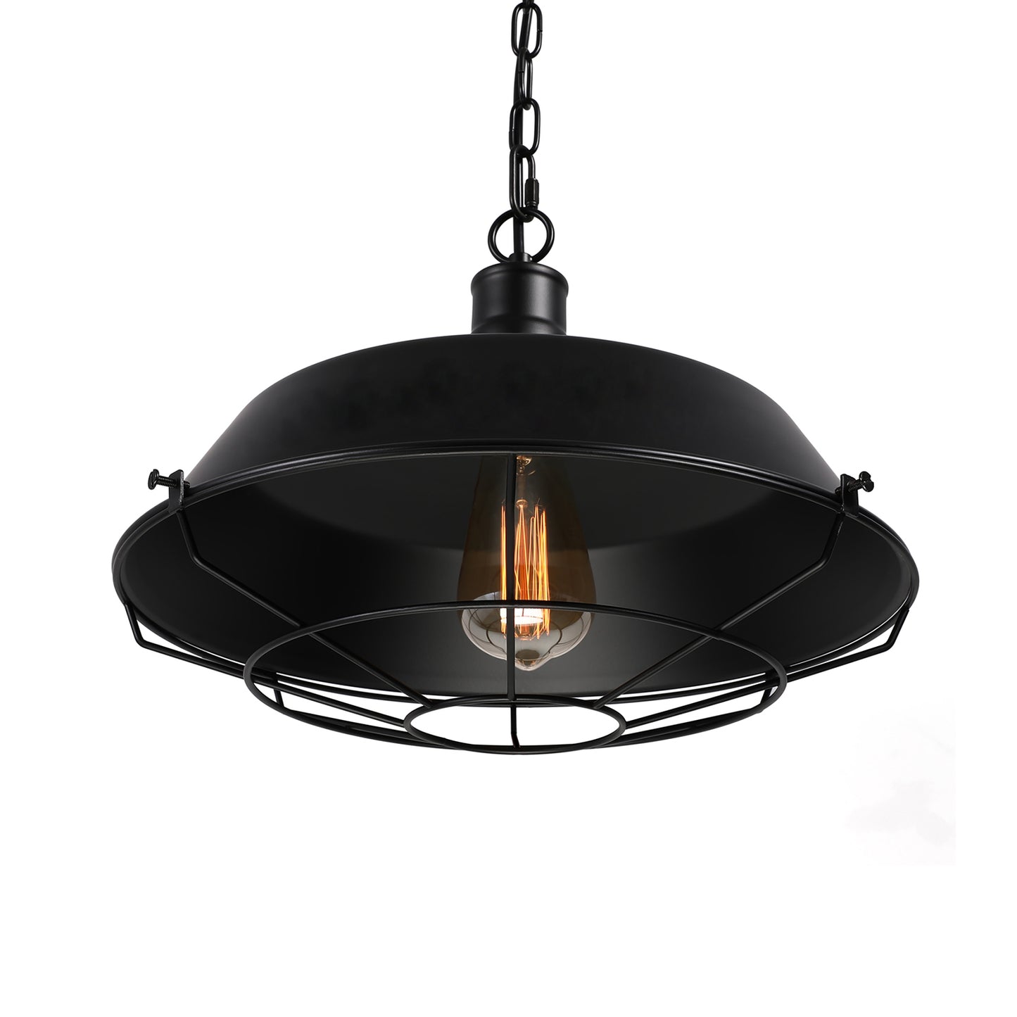 Farmhouse Stylish Barn Ceiling Light Fixture with Cage Shade 1 Bulb Metallic Pendant Lamp in Black, 10"/14"/18" Diameter Clearhalo 'Art Deco Pendants' 'Black' 'Cast Iron' 'Ceiling Lights' 'Ceramic' 'Crystal' 'Industrial Pendants' 'Industrial' 'Metal' 'Middle Century Pendants' 'Pendant Lights' 'Pendants' 'Rustic Pendants' 'Tiffany' Lighting' 4324