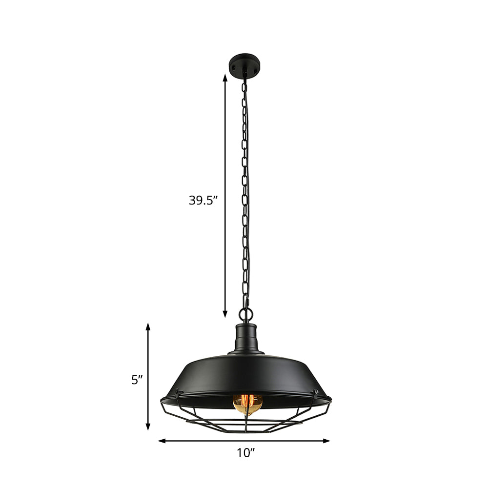 Farmhouse Stylish Barn Ceiling Light Fixture with Cage Shade 1 Bulb Metallic Pendant Lamp in Black, 10"/14"/18" Diameter Clearhalo 'Art Deco Pendants' 'Black' 'Cast Iron' 'Ceiling Lights' 'Ceramic' 'Crystal' 'Industrial Pendants' 'Industrial' 'Metal' 'Middle Century Pendants' 'Pendant Lights' 'Pendants' 'Rustic Pendants' 'Tiffany' Lighting' 4325