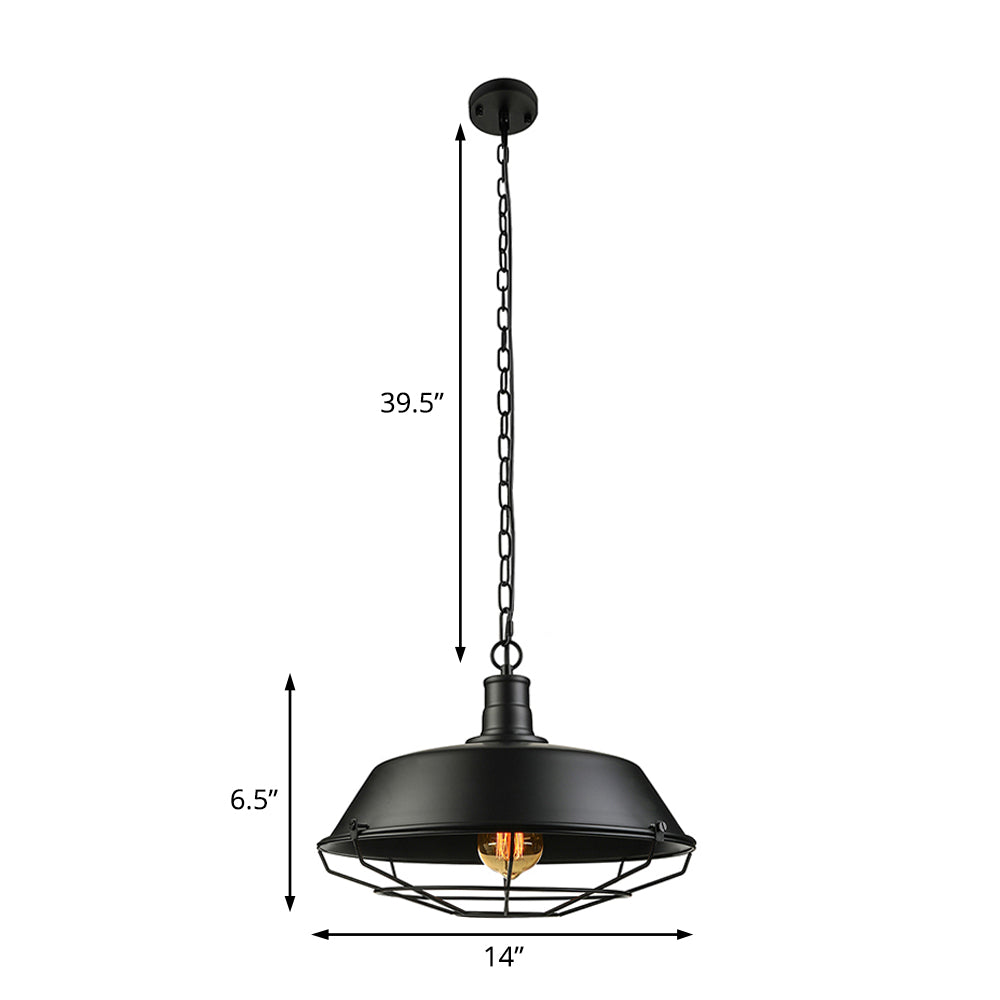 Farmhouse Stylish Barn Ceiling Light Fixture with Cage Shade 1 Bulb Metallic Pendant Lamp in Black, 10"/14"/18" Diameter Clearhalo 'Art Deco Pendants' 'Black' 'Cast Iron' 'Ceiling Lights' 'Ceramic' 'Crystal' 'Industrial Pendants' 'Industrial' 'Metal' 'Middle Century Pendants' 'Pendant Lights' 'Pendants' 'Rustic Pendants' 'Tiffany' Lighting' 4326