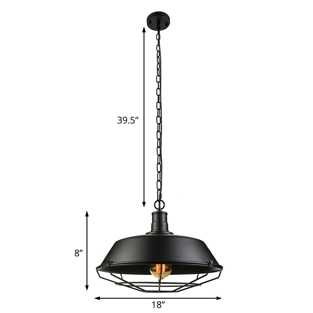 Farmhouse Stylish Barn Ceiling Light Fixture with Cage Shade 1 Bulb Metallic Pendant Lamp in Black, 10"/14"/18" Diameter Clearhalo 'Art Deco Pendants' 'Black' 'Cast Iron' 'Ceiling Lights' 'Ceramic' 'Crystal' 'Industrial Pendants' 'Industrial' 'Metal' 'Middle Century Pendants' 'Pendant Lights' 'Pendants' 'Rustic Pendants' 'Tiffany' Lighting' 4327