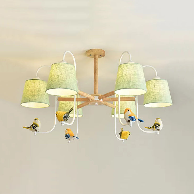 Modern Stylish Chandelier Light Tapered Shade Fabric & Wood Hanging Light for Child Bedroom Clearhalo 'Ceiling Lights' 'Chandeliers' Lighting' options 43492