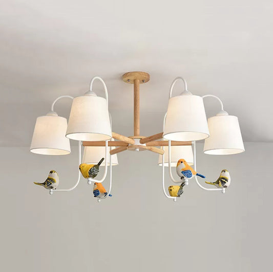 Modern Stylish Chandelier Light Tapered Shade Fabric & Wood Hanging Light for Child Bedroom Clearhalo 'Ceiling Lights' 'Chandeliers' Lighting' options 43500