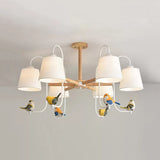 Modern Stylish Chandelier Light Tapered Shade Fabric & Wood Hanging Light for Child Bedroom Clearhalo 'Ceiling Lights' 'Chandeliers' Lighting' options 43500