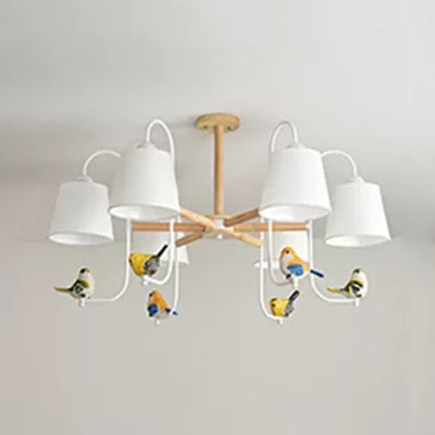 Modern Stylish Chandelier Light Tapered Shade Fabric & Wood Hanging Light for Child Bedroom Clearhalo 'Ceiling Lights' 'Chandeliers' Lighting' options 43501