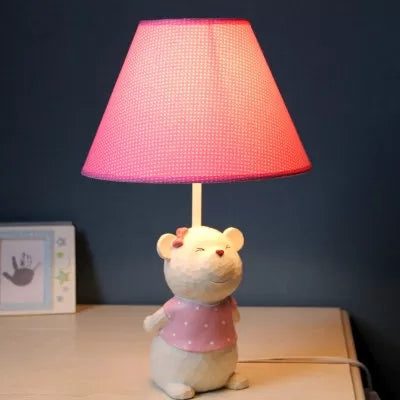 One Light Tapered Shade Desk Light with Bear Cartoon Fabric Reading Light for Bedside Table Pink C Clearhalo 'Lamps' 'Table Lamps' Lighting' 43600