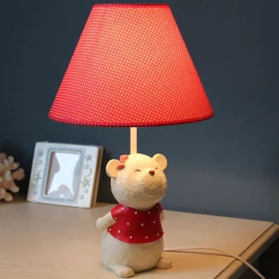 One Light Tapered Shade Desk Light with Bear Cartoon Fabric Reading Light for Bedside Table Red D Clearhalo 'Lamps' 'Table Lamps' Lighting' 43601