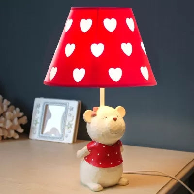 One Light Tapered Shade Desk Light with Bear Cartoon Fabric Reading Light for Bedside Table Red F Clearhalo 'Lamps' 'Table Lamps' Lighting' 43603