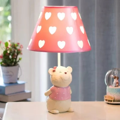 One Light Tapered Shade Desk Light with Bear Cartoon Fabric Reading Light for Bedside Table Pink G Clearhalo 'Lamps' 'Table Lamps' Lighting' 43604