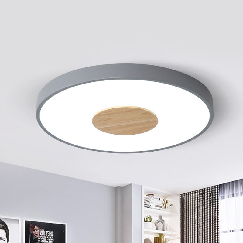 Circular Flush Ceiling Mount Light Nordic Metal Black/Gray/White LED Bedroom Ceiling Mount Flush with Acrylic Diffuser, 12"/16"/19.5" Dia Clearhalo 'Ceiling Lights' 'Close To Ceiling Lights' 'Close to ceiling' 'Flush mount' Lighting' 438244