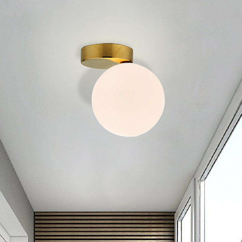 White Glass Globe Ceiling Light Fixture Nordic 1 Bulb Flush Mount Lighting in Gold Finish Clearhalo 'Ceiling Lights' 'Close To Ceiling Lights' 'Close to ceiling' 'Flush mount' Lighting' 438268