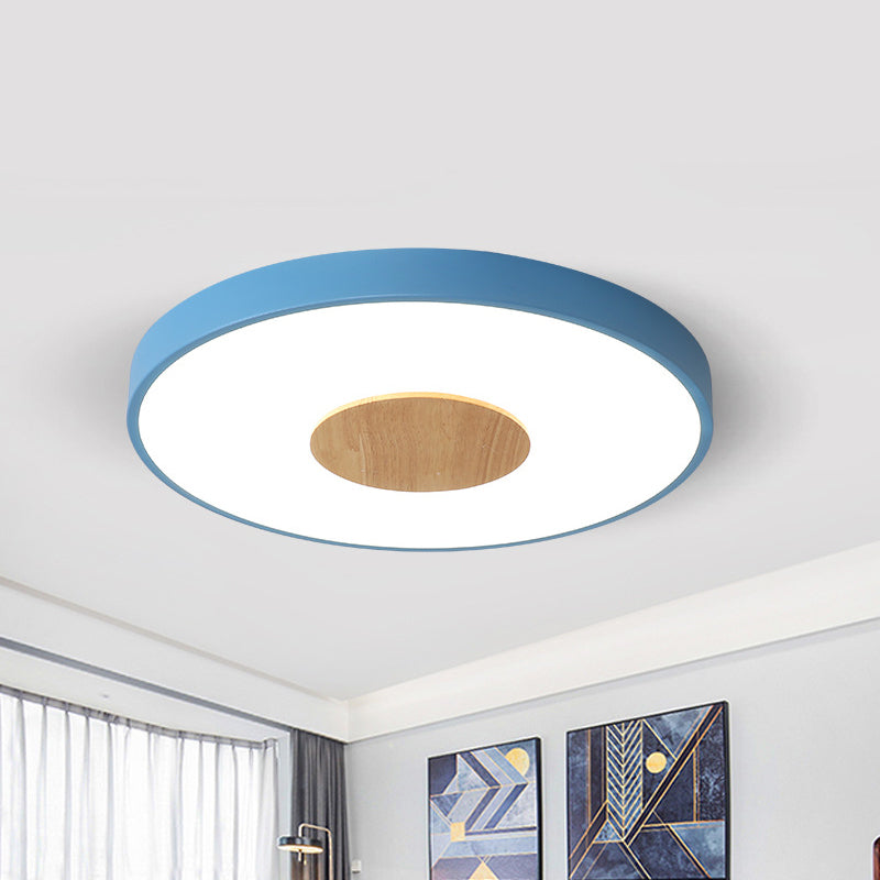 Pink/Blue/Green Round Flush Mount Ceiling Light Nordic Metal Integrated LED Ceiling Mounted Fixture for Bedroom, 12"/16"/19.5" Dia Clearhalo 'Ceiling Lights' 'Close To Ceiling Lights' 'Close to ceiling' 'Flush mount' Lighting' 438278